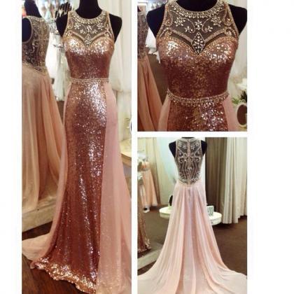 Rose Gold Evening Dresses Long Sparkly Glitter..