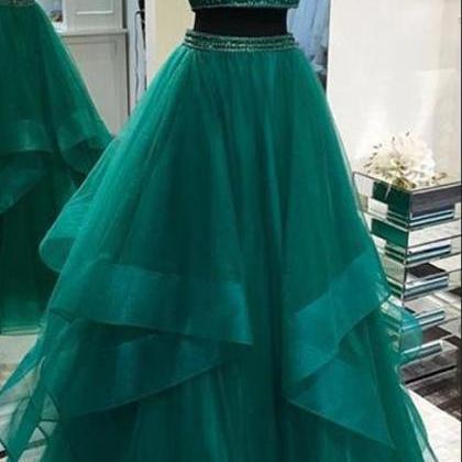 Green Prom Dresses For Women 2024 Beaded High Neck..