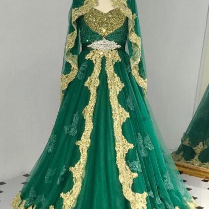 Muslim Prom Dresses Long Sleeve Lace Applique..