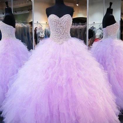 Lavender Beaded Prom Dresses Ball Gown Crystals..