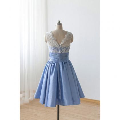 Blue Short Bridesmaid Dresses 2023 Vintage Lace..