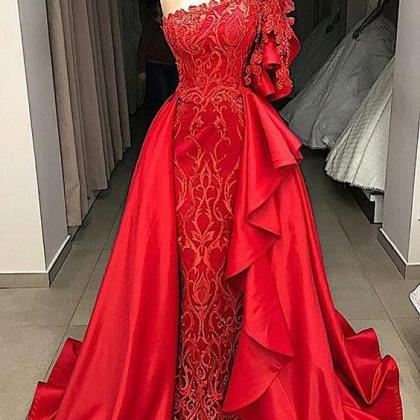High Neck Red Evening Dresses Long 2024 Lace..