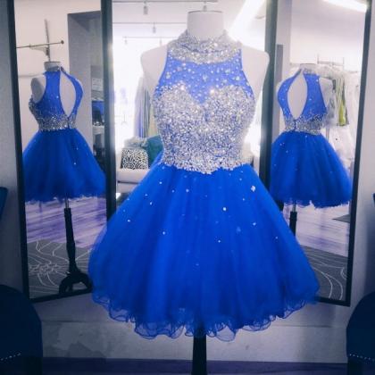 Royal Blue Homecoming Dresses Short High Neck..