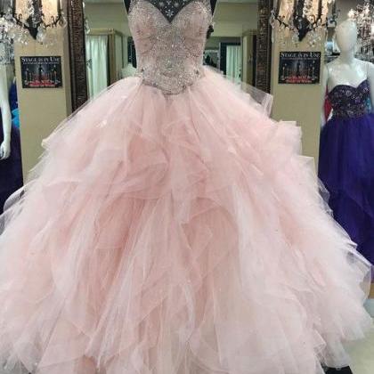Quinceanera Dresses Ball Gown Pink Beaded Cap..
