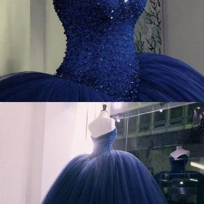 Navy Blue Ball Gown Wedding Dresses For Bride..