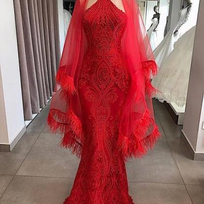 Red Evening Dresses Long Dubai Caftan Fashion..