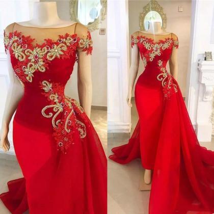 Red Detachable Skirt Prom Dresses 2024 Cap Sleeve..