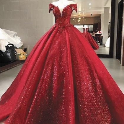 Sparkly Ball Gown Prom Dresses Red Off The..