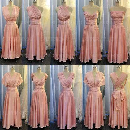 Pink Convertible Bridesmaid Dresses Long Satin..