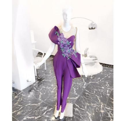 Purple Jumpsuit For Weddings Embrodiery Applique..