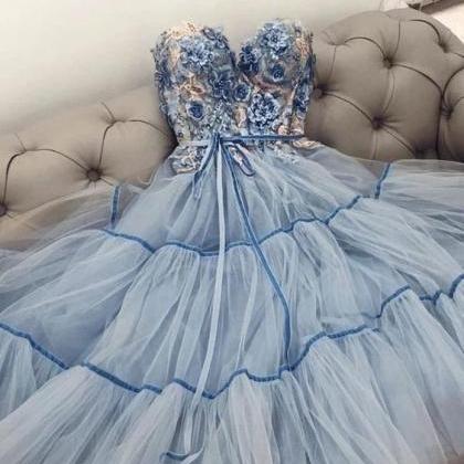 Blue Prom Dresses 2024 Long Sweetheart Neck Floral..
