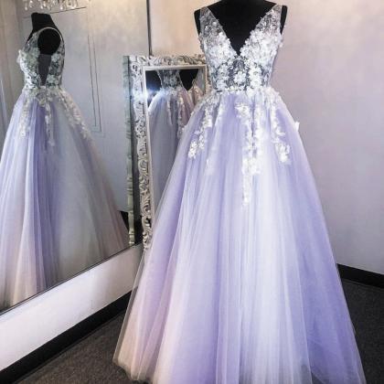 Handmade Flowers Purple Prom Dresses 2024..