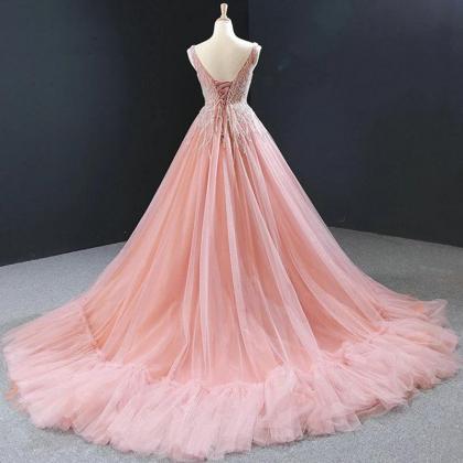 Beaded Prom Dresses Ball Gown 2023 Real Photo Pink..
