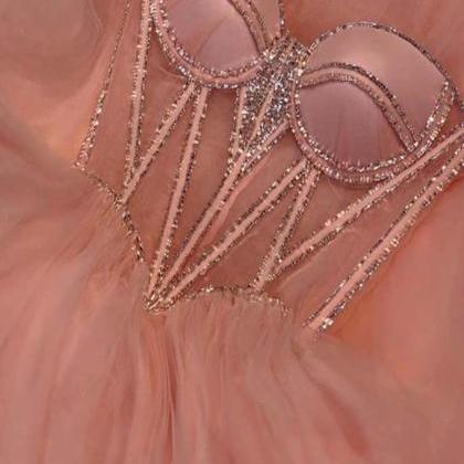 Vestidos De Gala Sparkly Pink Tulle Prom Dresses..
