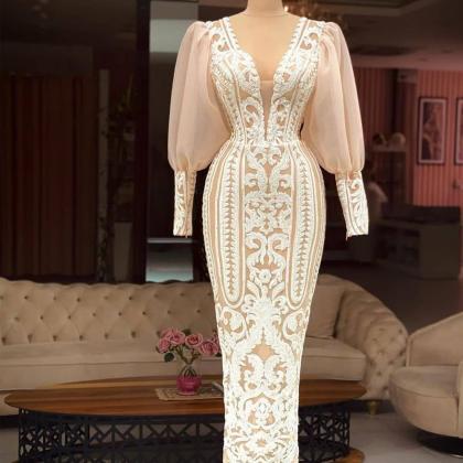 modest lace applique evening dresse..
