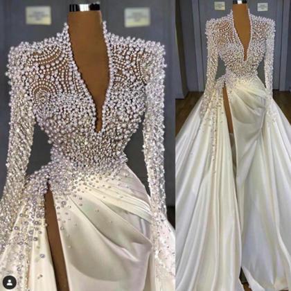 White Prom Dresses Fashion Luxury High Neck Beaded..