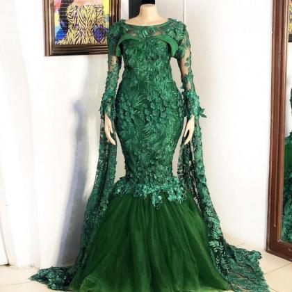 Green Lace Applique Evening Dresses For Women 2023..