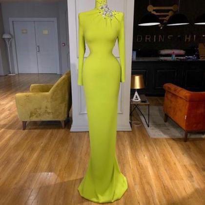 Lime Green Evening Dress, Beaded Evening Dress,..
