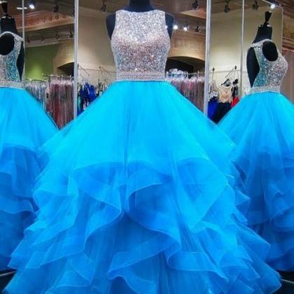 Blue Beaded Prom Dresses Pageant Dresses For Women..