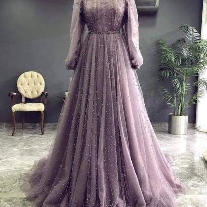 High Neck Vintage Prom Dresses 2023 Long Sleeve..
