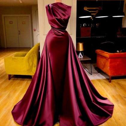 Burgundy Prom Dresses With Detachable Skirt..