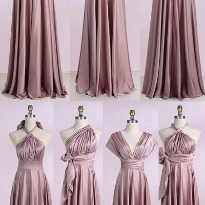 Convertible Bridesmaid Dresses 2023 Long Rose Pink..