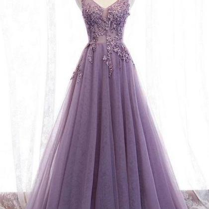 v neck purple prom dresses 2021 lac..