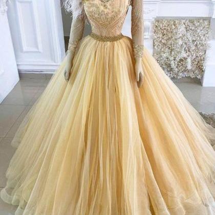 Luxury Champagne Prom Dresses Ball Gown Beaded..
