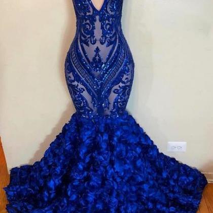 Royal Blue Evening Dresses 2023 Long Sparkly..