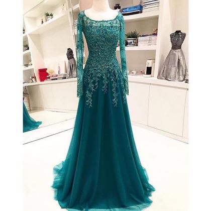 Long Sleeve Prom Dresses Long Beaded Applique Lace..