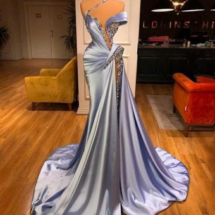Blue Beaded Evening Dresses 2023 Crystals Mermaid..