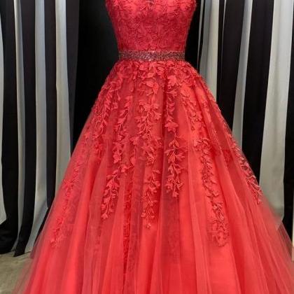 Cap Sleeve Red Prom Dresses 2023 Beaded Lace..