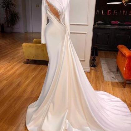 Modest White Evening Dresses Long Sleeve Mermaid..