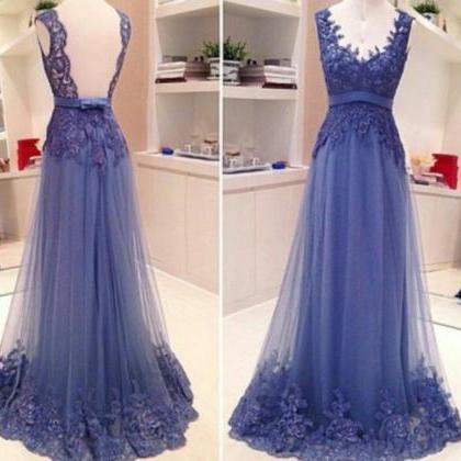 Blue Lace Applique Prom Dresses 2022 Vestido De..