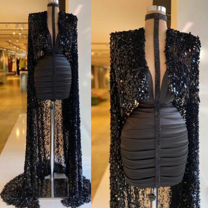Luxury Black Evening Dresses 2024 Long Sleeve..