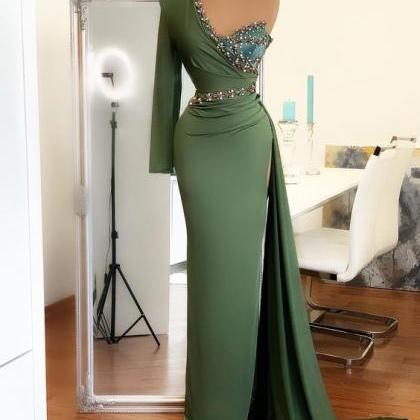 One Shoulder Green Evening Dresses 2023 Sweetheart..
