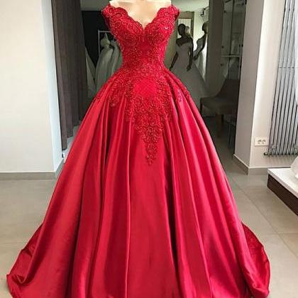 Off The Shoulder Red Prom Dresses 2023 Lace..