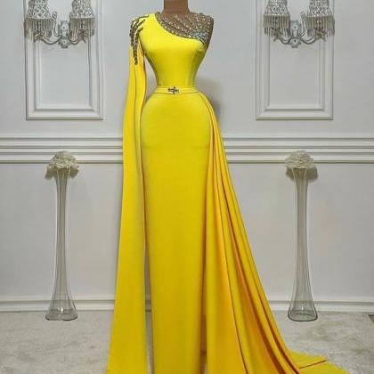 Beaded Yellow Prom Dresses Long 2024 Elegant Dubai..