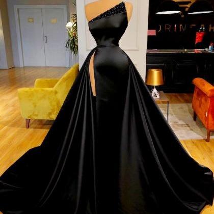 Black Beaded Prom Dresses 2024 Detachable Skirt..