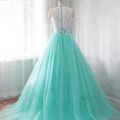 Lace Prom Dresses A-line Tulle Mint Green Simple..