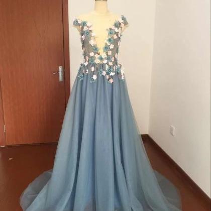 Cap Sleeve 3d Flowers Prom Dresses 2023 Tulle Lace..