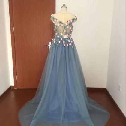 Cap Sleeve 3d Flowers Prom Dresses 2023 Tulle Lace..