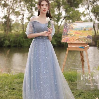 A-line Tulle Sparkly Prom Dresses Long Elegant..