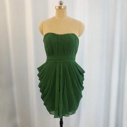 Green Bridesmaid Dresses Short Pleated Chiffon..