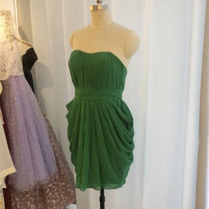Green Bridesmaid Dresses Short Pleated Chiffon..