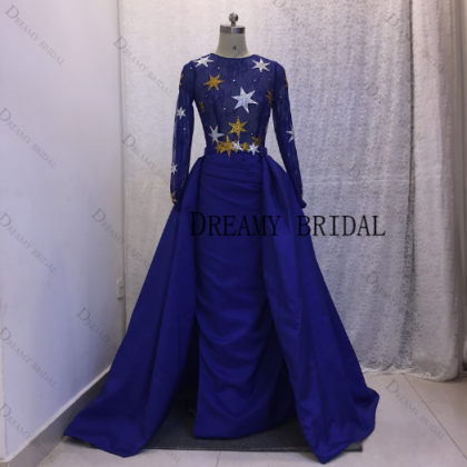 Long Sleeve Royal Blue Prom Dresses 2024..