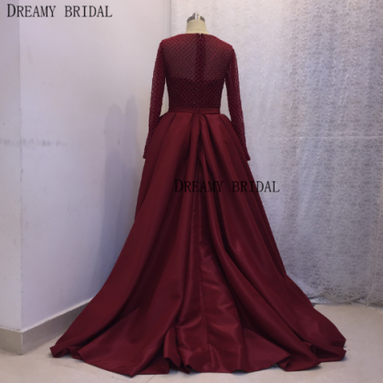 Burgundy Prom Dresses With Removable Skirt Satin..