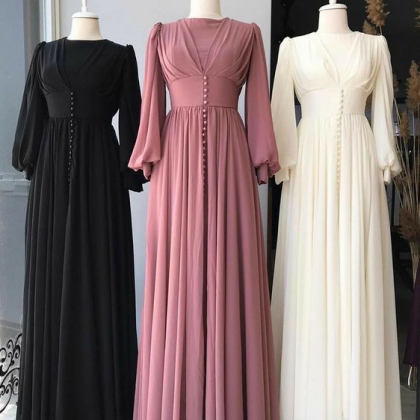 Vintage Simple Prom Dresses Long Sleeve A Line..