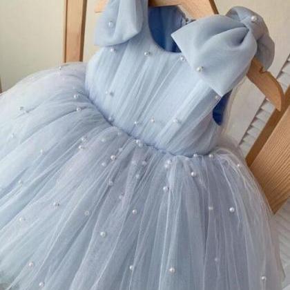 Cute Little Girl Baby Girl Dress Beaded Gray Tulle..