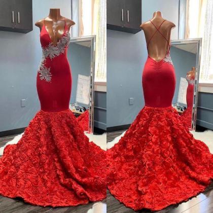 Luxury Red Evening Dresses Long Beaded Lace..